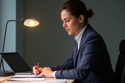 Person practicing for an interview, showing preparation.