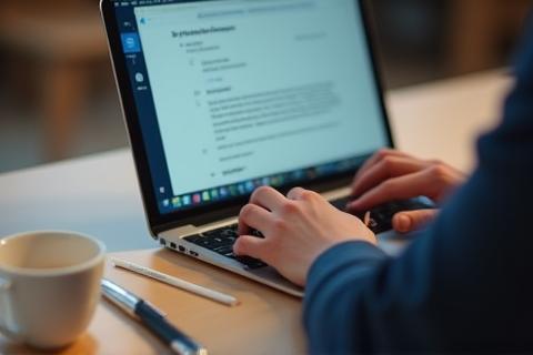 Person typing on a laptop, focused on writing documents.